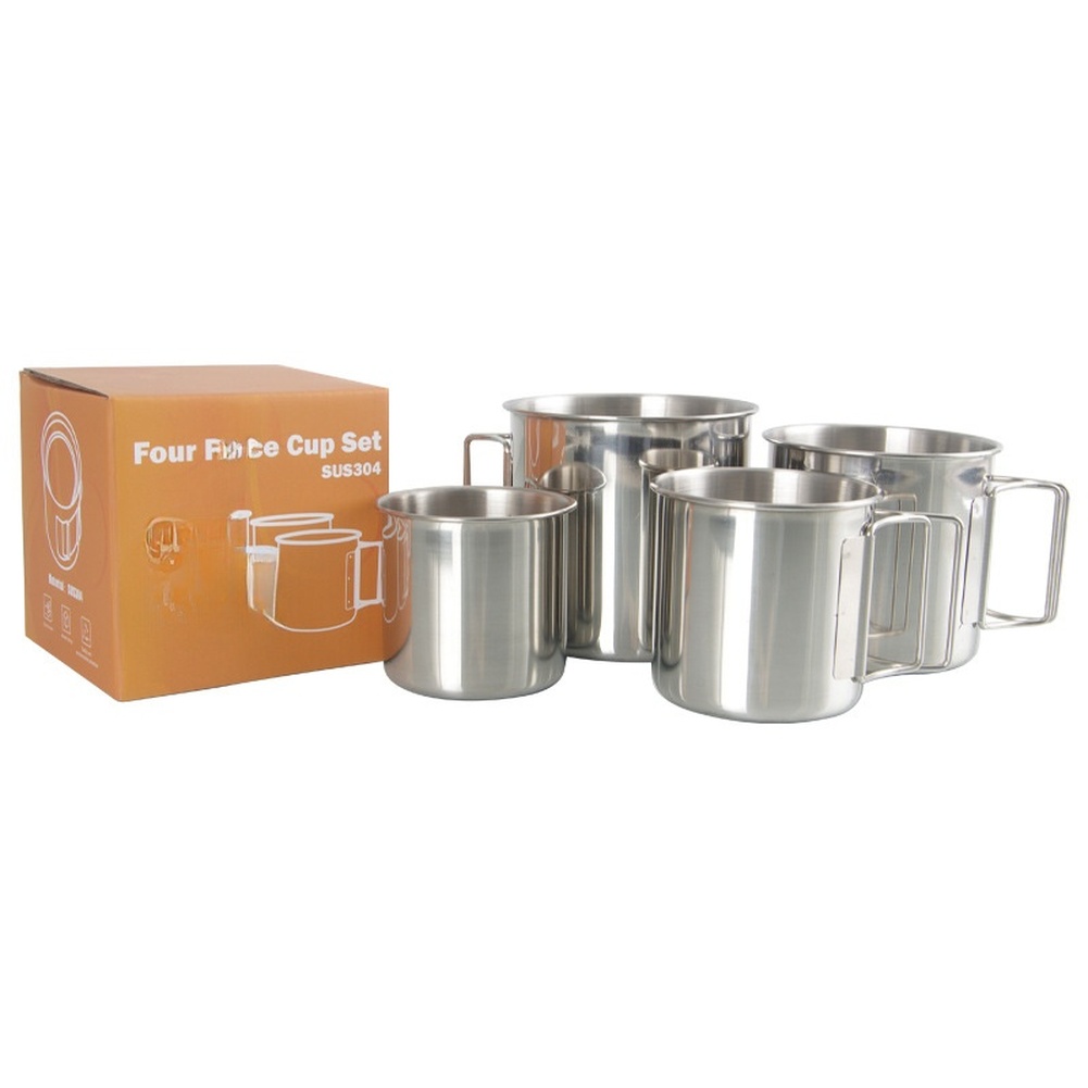 Camping Cooking Set For 4 - /스테인리스/스틸/304 캠핑컵 세트 휴대용 접이식 손잡이