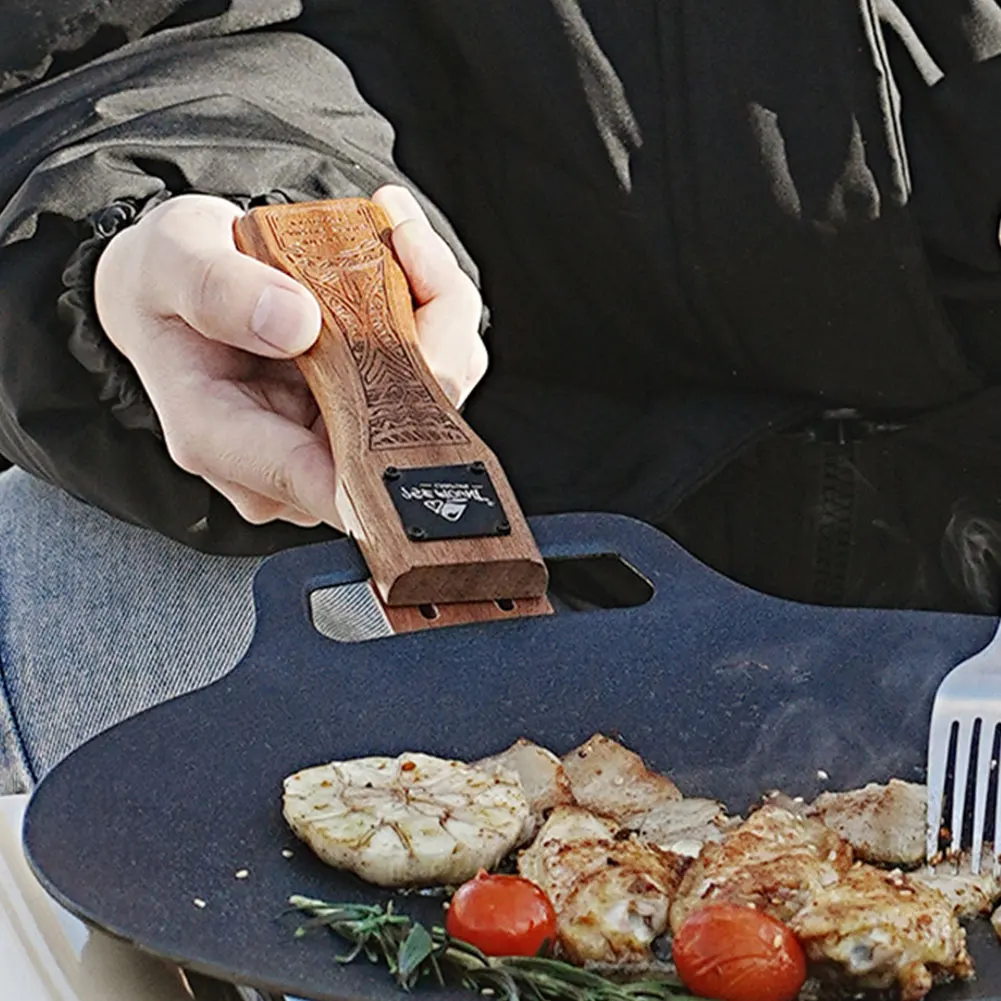 Camping Cooking Disc - 야외용 천연 나무 그릴 팬 손잡이