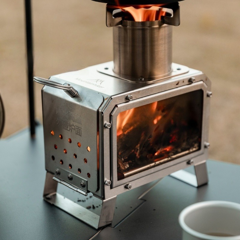 Camping Cooking In Forest - 스테인리스 스틸 난로 보온용 장작 난로