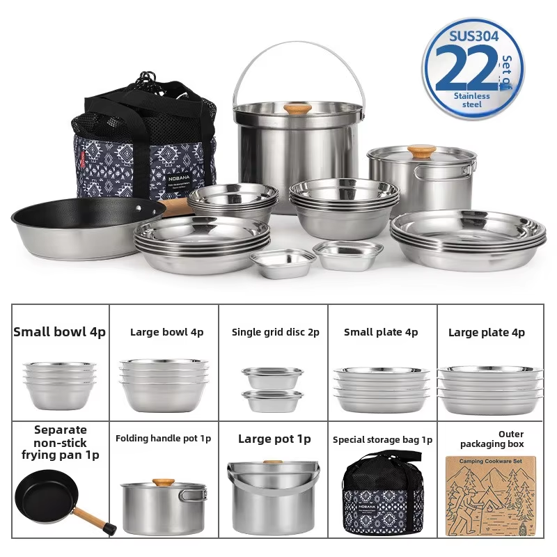 Camping Cooking Utensil Bag - NOBANA 최신 야외 스테인레스 스틸 냄비