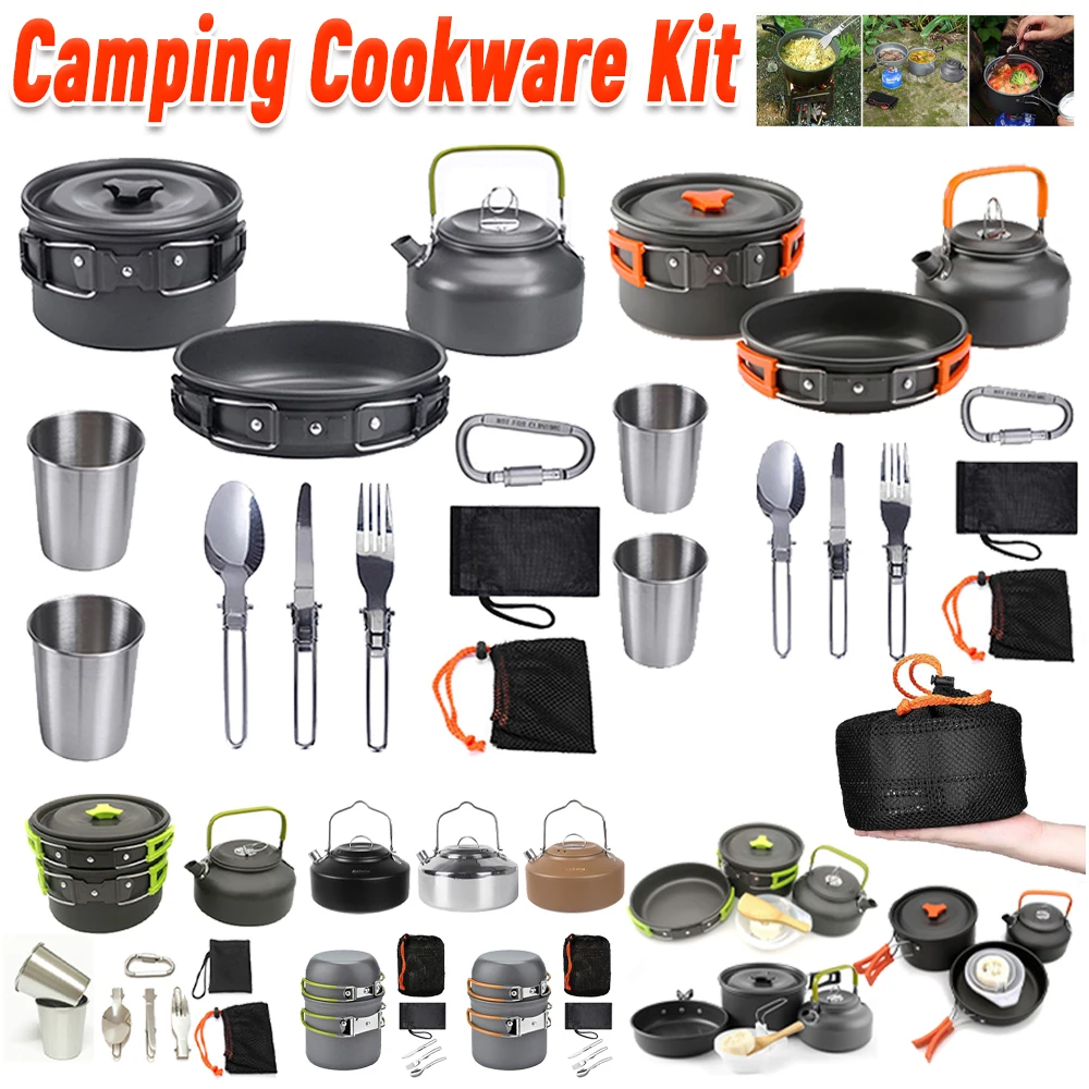 Camping Cooking Set For 4 - 캠핑 조리기구 세트 주전자 냄비 프라이팬