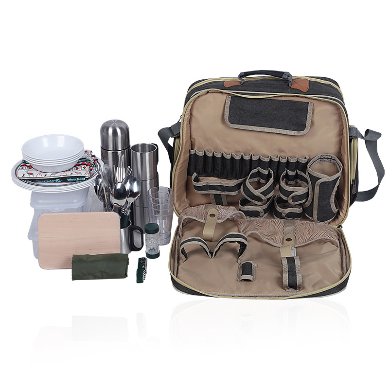 휴대용 고급 캠핑 피크닉 식기 세트, 보온 가방 포함  - Camping Cooking Set For 4 리뷰 및 가격