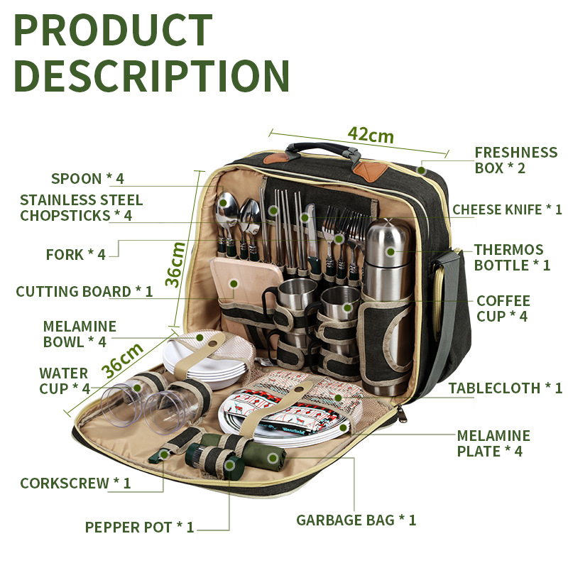 휴대용 고급 캠핑 피크닉 식기 세트, 보온 가방 포함  - Camping Cooking Set For 4 리뷰 및 가격