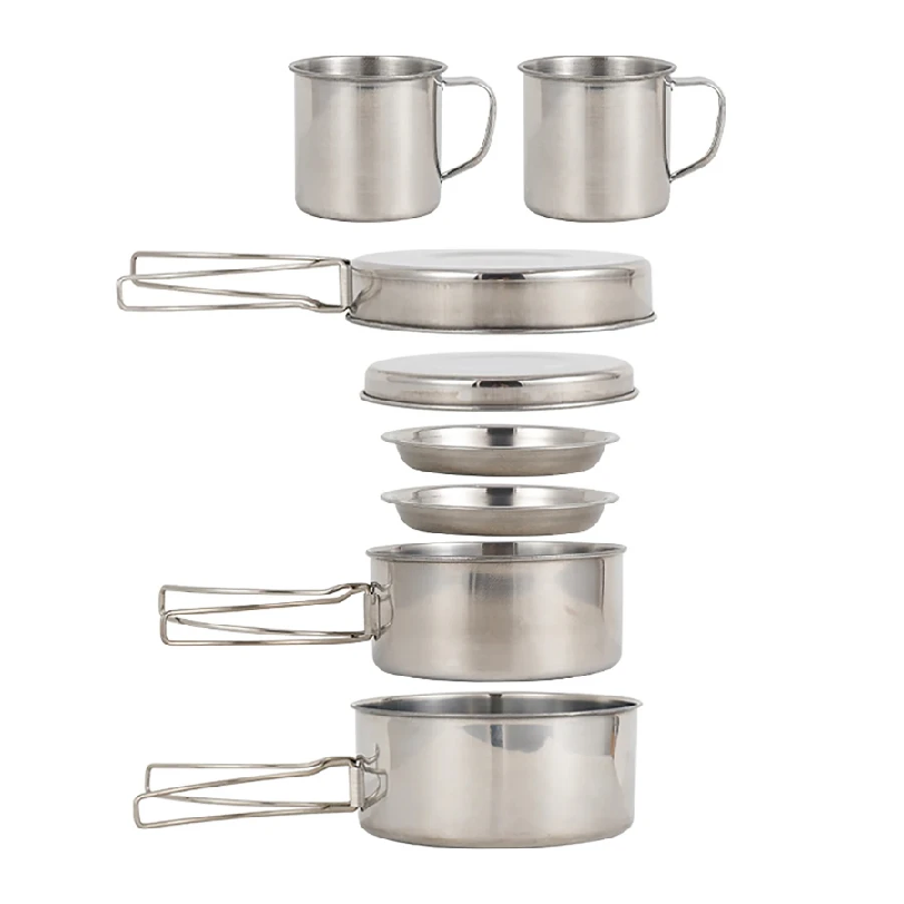 8개/세트 캠핑 조리기구 세트 스테인리스 스틸 냄비 및 - Camping Cooking Utensil Bag 리뷰 및 가격