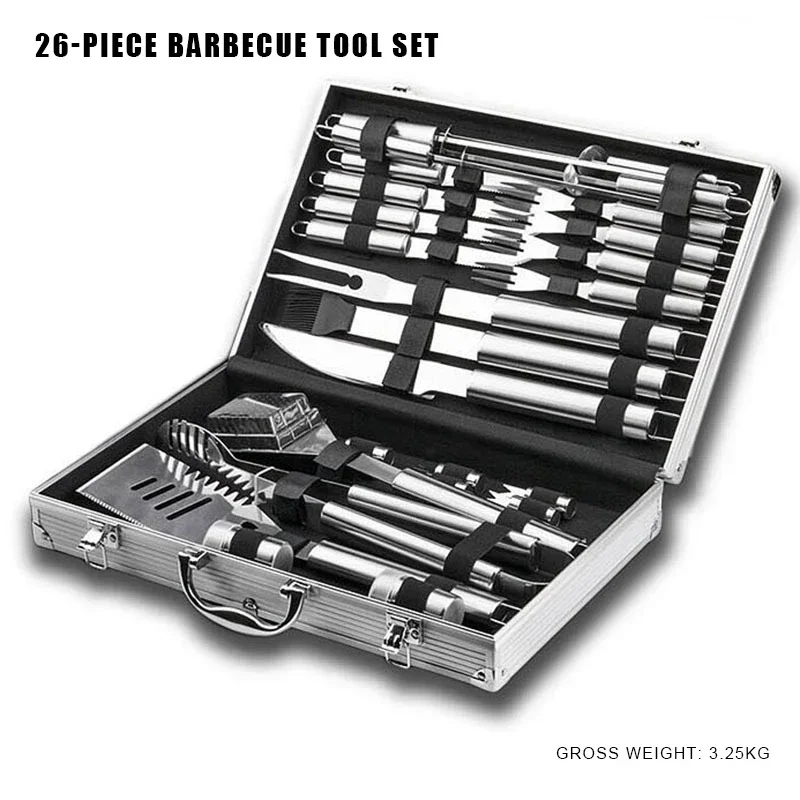 26개/세트 스테인리스 스틸 BBQ 도구 세트 26개  - Camping Cooking Kit Box 리뷰 및 가격