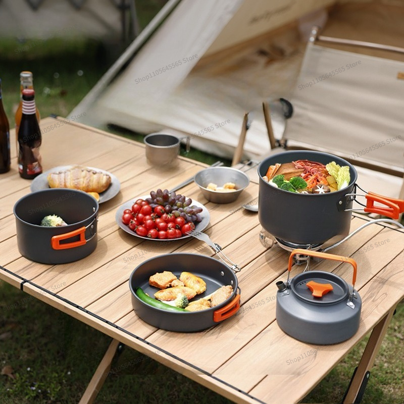 야외 캠핑용 조리기구 4종 세트, 냄비, 주전자, 프라 - Camping Cooking Set For 4 리뷰 및 가격