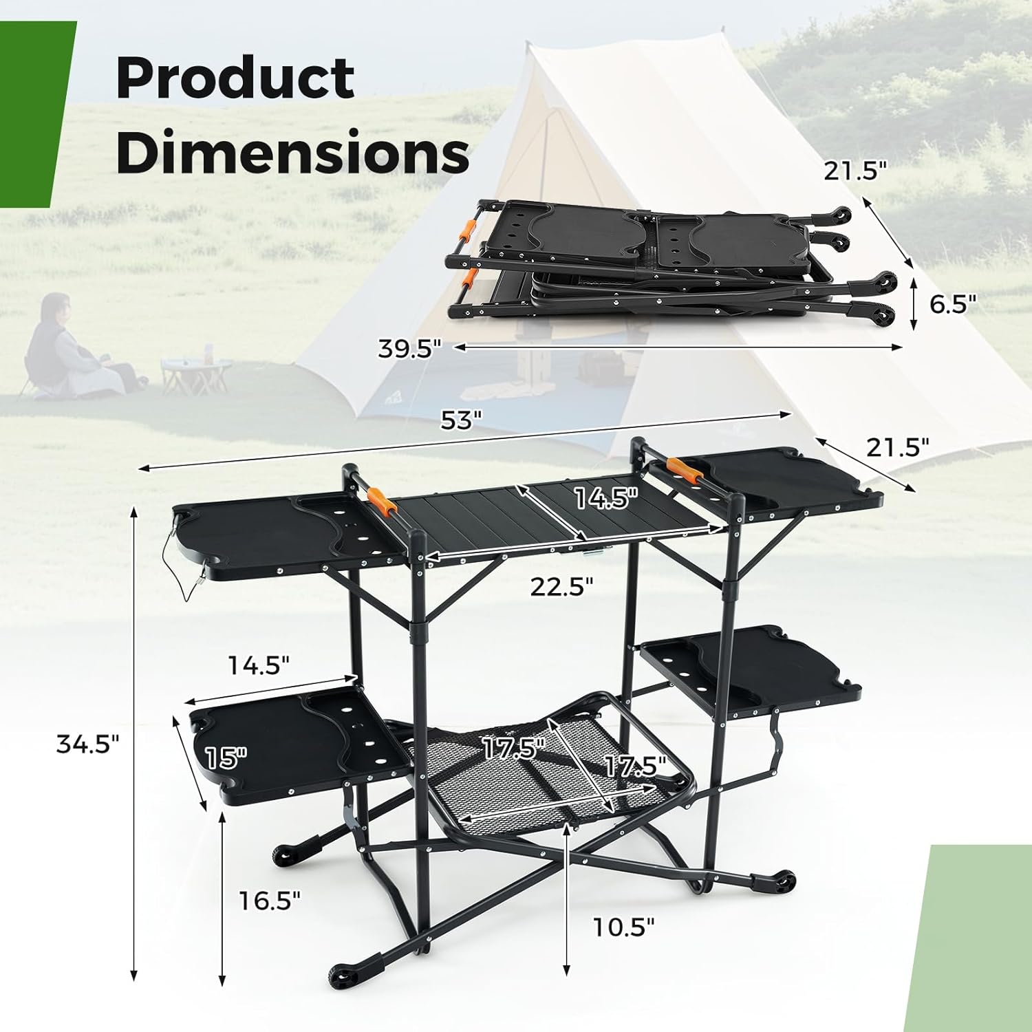 알루미늄 상판, 4개의 사이드 테이블, 수납 랙이 있는 - Camping Cooking Top 리뷰 및 가격