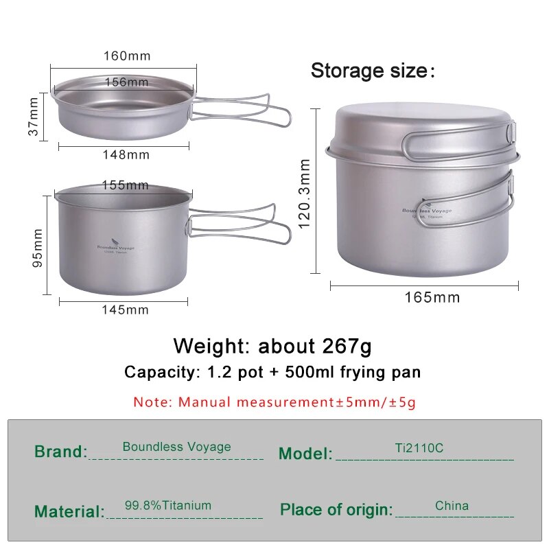 무한한 항해 티타늄 냄비 팬 세트(접이식 손잡이 포함) - Camping Cooking Set For 4 리뷰 및 가격