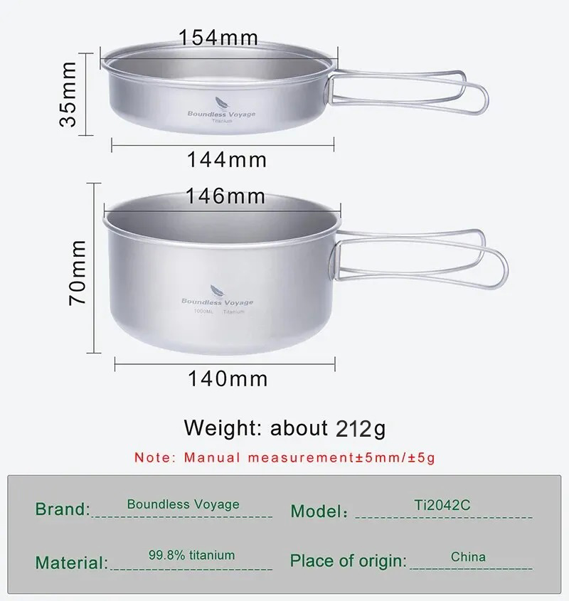 무한한 항해 티타늄 냄비 팬 세트(접이식 손잡이 포함) - Camping Cooking Set For 4 리뷰 및 가격
