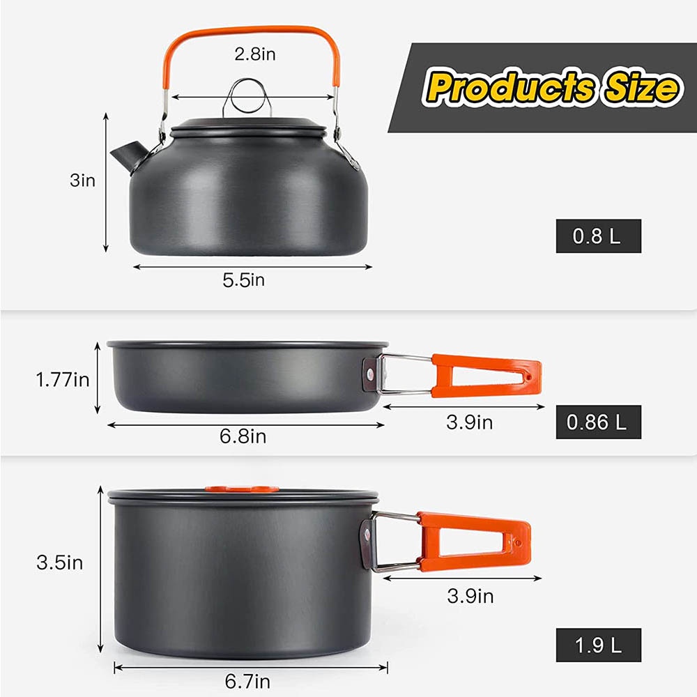 야외 캠핑 조리 세트, 논스틱 냄비 네스팅 보관 세트, - Camping Cooking Set For 4 리뷰 및 가격