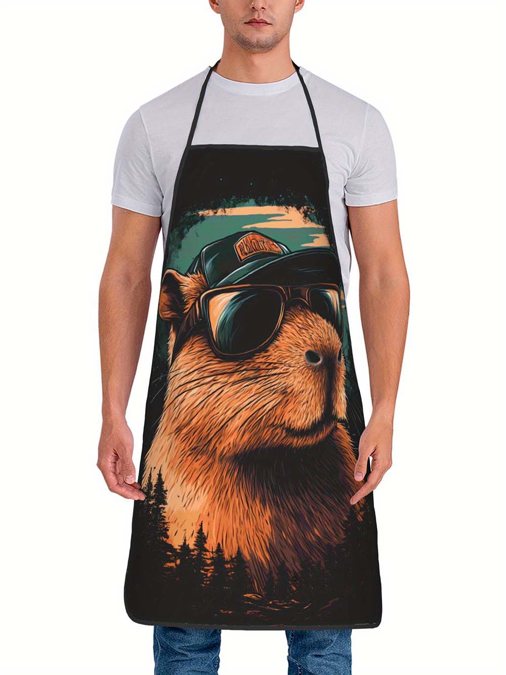 1pc 멋진 카피바라 그릴링 앞치마, 빈티지 숲 밤 스 - Camping Cooking In Forest 리뷰 및 가격