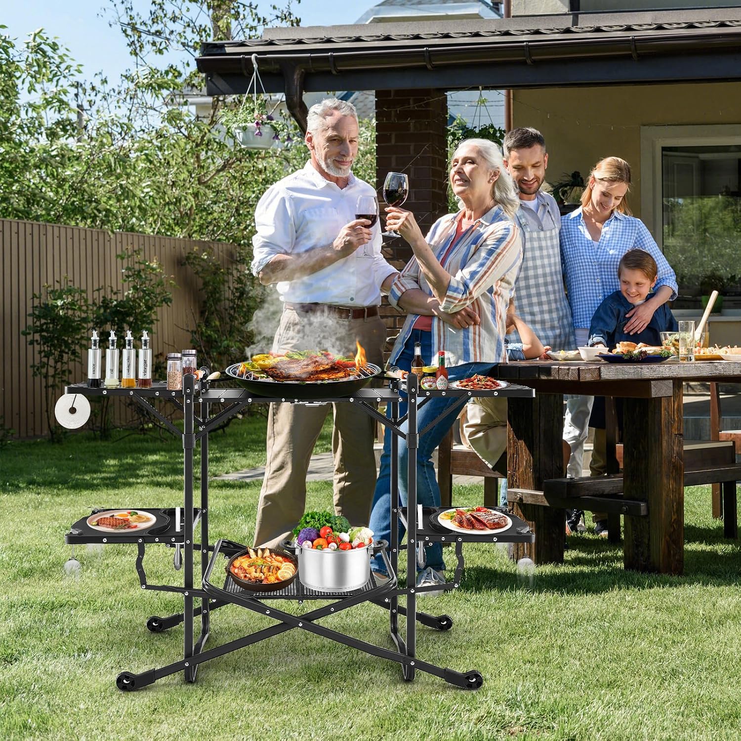 내열성 상판, 4개의 사이드 테이블, 수납 랙이 있는  - Camping Cooking Top 리뷰 및 가격