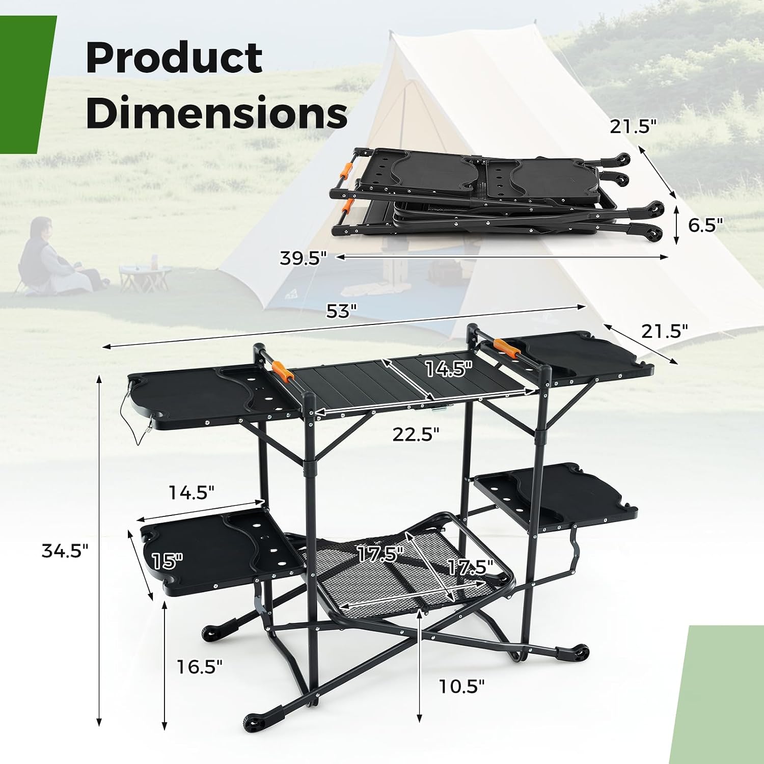 내열성 상판, 4개의 사이드 테이블, 수납 랙이 있는  - Camping Cooking Top 리뷰 및 가격