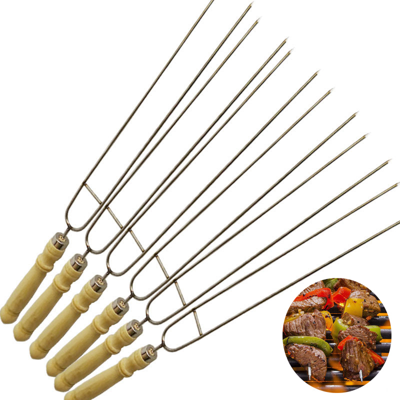 스테인레스 스틸 캠핑 스틱, 고기 포크 나무 손잡이 바 - Camping Cooking Set For 4 리뷰 및 가격