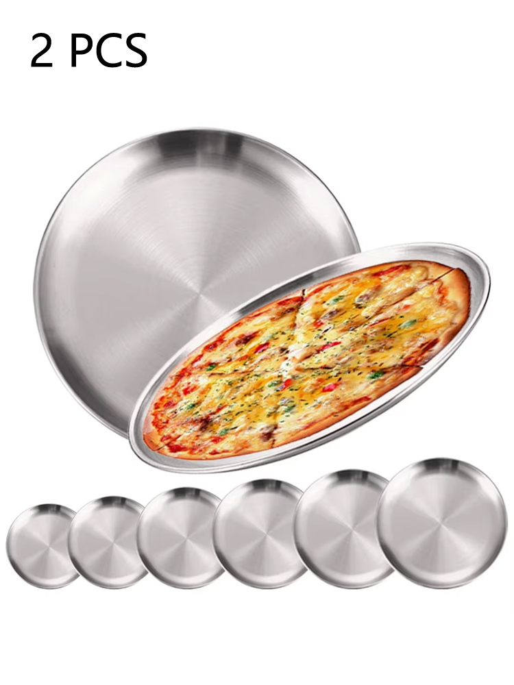 2Pcs 스테인레스 스틸 라운드 실버 얕은 트레이 플레 - Camping Cooking Disc 리뷰 및 가격